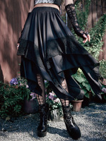 Jupe asymétrique gothique pour femme avec dentelle, ourlet à volants, style punk grunge sorcière, tenue de fête d'Halloween 2026