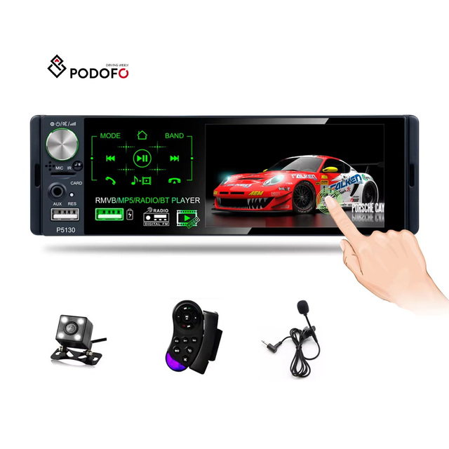 Podofo Car Stereo 1 Din Autoradio Car Radio 4.1" Capacitive Touch Screen Video RDS/FM/AM BT With Rear Camera + Microphone