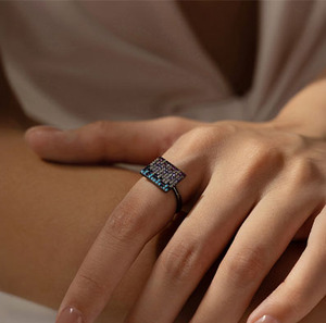 S925 Silver Geometric Cocktail <b>Ring</b> <b>Black</b> Rhodium Plated Pave Setting Crystal Rhinestone Women's Luxury Everyday Wear - Product Image 4