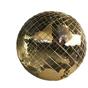 Globe du monde en acier inoxydable moderne fait à la main Sculpture grande décoration de jardin extérieur Animal miroir poli terre mondiale - Product Image 1