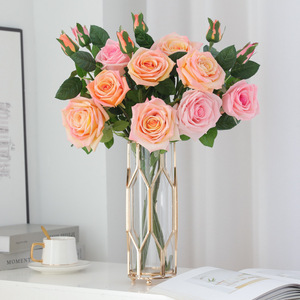 Flor de Rosa Artificial, Flor de Seda de Alta Simulación, Color Rosa Champán, Decoración para el Hogar, Accesorio para Bodas - Product Image 2
