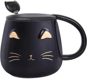 Grande tasse en céramique à motif de chat mignon avec couvercle et cuillère, cadeau créatif pour le bureau et les étudiants, pour le café ou le thé - Product Image 2