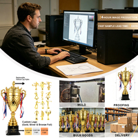 Trofeo de Campeonato Personalizado de Metal Dorado con Diseño de Corona, Tamaño Grande (44/49/55 CM), Impresión Tipográfica, Marca De Mo, Evento Deportivo