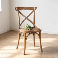 Chaise de salle à manger en chêne clair massif avec dossier croisé, assise en rotin, structure en bois courbé, style moderne, pour cafés extérieurs, mariages, salle à manger de ferme, BSCI