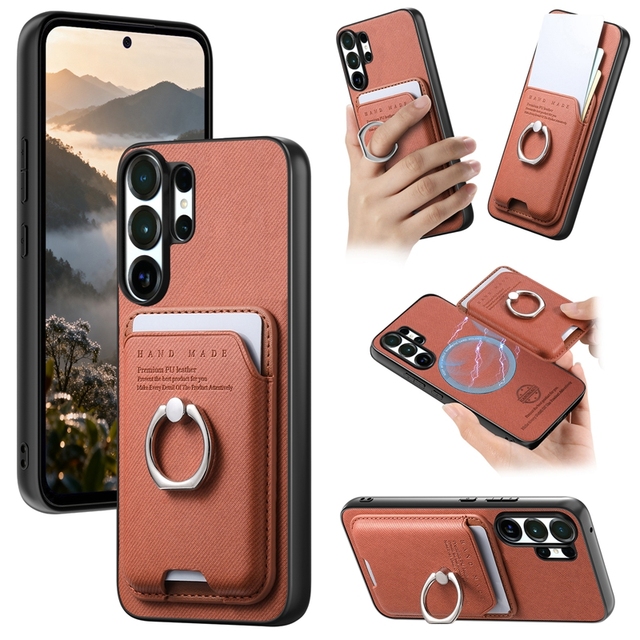 For Samsung Galaxy S26 Ultra/S25FE/S24 Plus/A37/A57 Wireless Charge Shockproof case Wallet Cover Ring Stand Phone case