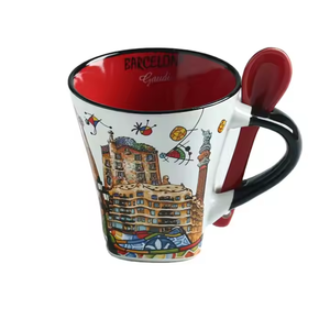 Taza de Cerámica de Diseño Clásico de <span class=keywords><strong>Barcelona</strong></span> Personalizada al por Mayor con Cuchara, Estilo Bohemio para Agua, Leche, Café, para Regalo de Recuerdo Turístico - Product Image 1