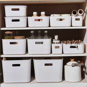 White Rectangle <b>Storage</b> Box With Lid <b>Stackable</b> Plastic Organizer Bin For <b>Wardrobe</b> Closet <b>Storage</b> - Product Image 1