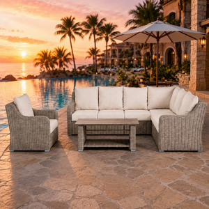 Conjunto de Muebles de Jardín en Forma de L, de Mimbre Sintético Resistente a la Intemperie, Impermeable y Resistente a los Rayos UV, con Cojines para Patio, Sala de Estar o Terraza, Modelo L00211, Diseño Moderno - Product Image 2