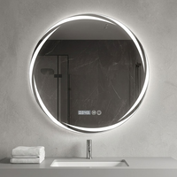 Miroirs de salle de bain ronds anti-buée en argent Art Déco de luxe, miroir intelligent moderne avec éclairage LED rétroéclairé mural, Bluetooth, éclairage intelligent