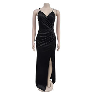 Línea A de satén de moda europea americana para <span class=keywords><strong>mujer</strong></span> AliExpress transfronterizo para <span class=keywords><strong>Amazon</strong></span> cintura Natural delgada fiesta hasta el suelo dulce - Product Image 2