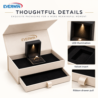 Boîte à bijoux magnétique carrée en velours moderne de luxe avec LED intégrée, idéale pour les propositions de mariage et la vente en gros pour boutiques – Offre Spéciale