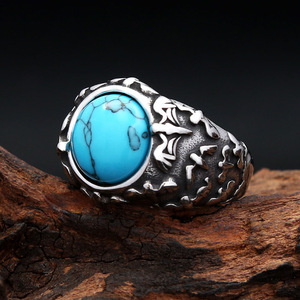 yunnique Men's Turquoise <b>Ring</b> Silver Tone Bezel Setting Bat Design Animal Zodiac Jewelry Gift For Men - Product Image 3