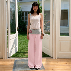 Pantalones Largos Casuales de Estilo Puro con Bloques de Color, Pedrería Floral y Cintura Plegable, para Descansar en Casa, Cómodos y Relajados para Chicas - Product Image 5
