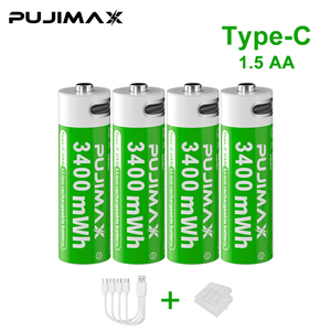 بطاريات PUJIMAX من النوع v قابلة لإعادة الشحن 4 بطارية ليثيوم aa 3400mwh usb c aa بطارية ليثيوم أيون v مع كابل - Product Image 2