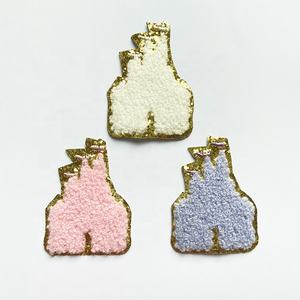 Sac accessoire <span class=keywords><strong>de</strong></span> luxe étincelle or paillettes bordure thermoscellage fer sur Chenille Patch bricolage broderie dessin animé princesse château patchs - Product Image 2