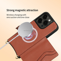 Casing Ponsel Kulit dari Bahan Daur Ulang dengan Tali Selempang untuk iPhone 14 15 16 Pro Max, Dompet Pelindung Kartu