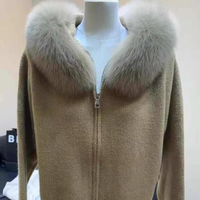 Cardigan en tricot pour femme printemps 2025 avec capuche et bordure en fourrure de renard