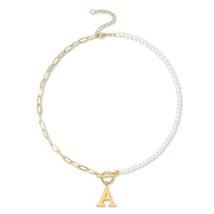 Collar de cadena de eslabones con clip de papel chapado en oro, hebilla <span class=keywords><strong>OT</strong></span>, cadena de perlas delicadas, collares con colgante de letra inicial para mujer - Product Image 1