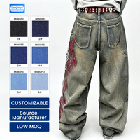 Jeans Baggy Personnalisés pour Hommes, Motif Brodé, Pantalon en Denim à Jambes Larges, Coupe Ample, Style Skater, Fabricants Directs