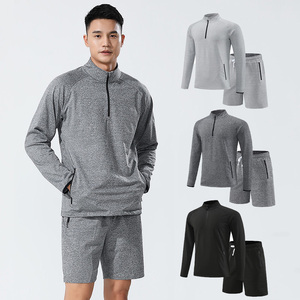Vêtements <span class=keywords><strong>de</strong></span> sport pour hommes, <span class=keywords><strong>ensemble</strong></span> <span class=keywords><strong>de</strong></span> 2 pièces, t-shirt à manches longues zippé pour la salle <span class=keywords><strong>de</strong></span> sport, short <span class=keywords><strong>de</strong></span> sport, sweat à capuche, <span class=keywords><strong>tenue</strong></span> <span class=keywords><strong>de</strong></span> jogging - Product Image 1