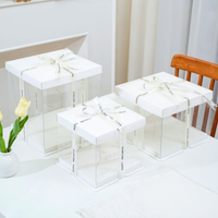 Boîte à gâteau d'anniversaire carrée transparente, design avec fenêtre surélevée, boîte d'emballage cadeau pour collations, desserts et boîtes à emporter pour gâteaux