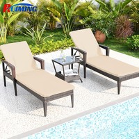 Chaise longue moderne en rotin personnalisable mobilier de piscine extérieure chaises longues deux pièces Table basse Patio piscine