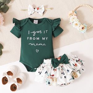 Vente en gros d'usine, vêtements d'été pour bébé fille, t-shirt à manches courtes imprimé, short, ensemble de 3 pièces - Product Image 6