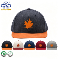Gorra Snapback Personalizada OEM ODM de Lana, Algodón y Poliéster con Estampado de Hoja de Arce, Gorra Plana de Hip Hop para Hombre y Mujer