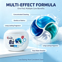 8X Capsules de lessive puissantes 4-en-1, 42 unités, dissolution rapide, détachant puissant, parfum frais longue durée
