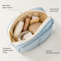 Pochette de toilette imperméable en nylon personnalisée, sac de rangement pour voyage, organiseur multi-tailles, pochette matelassée pour femmes