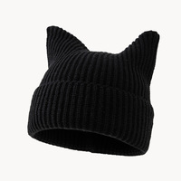 Bonnets en tricot rayés avec oreilles de chat mignons, bonnets en tricot côtelé ludiques avec motif d'oreilles d'animaux, bonnets d'hiver chauds, doux et extensibles