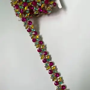 Rantai Berlian Imitasi Kaca Hiasan DIY Jahit Pada Dasar Perak Ketebalan Bintang Rantai Cangkir Kristal untuk Gaun