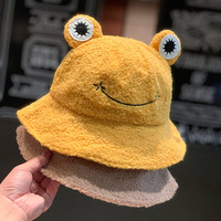 Nouveau chapeau bob d'hiver chaud avec broderie grenouille, réglable par cordon, style Panama, pour activités de plein air et pêche