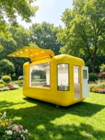 Remorque alimentaire mobile électrique à ailes rabattables en acier jaune, personnalisable en usine, kiosque créatif de restauration de rue pour usage hôtelier