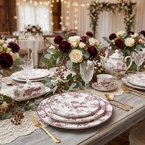 Elegante Juego de Vajilla de Porcelana Fina con Diseño Botánico Inglés, Platos de Cerámica con Borde Ondulado para Banquetes de Boda, Eventos y Catering - Product Image 6