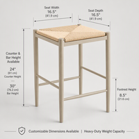 Tabouret de bar moderne en bois avec assise tressée sans dossier, stable pour cuisine, salle à manger, café, restaurant, bar à domicile