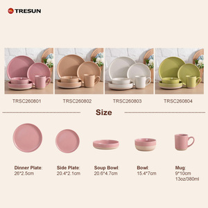 Service de vaisselle en grès émaillé coloré, assiettes, bols et tasses de couleur unie mate, vaisselle moderne disponible en ensembles de 16/24/32 pièces - Product Image 2
