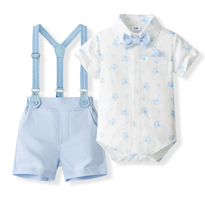 All'ingrosso set di vestiti estivi da bambino pagliaccetto a manica corta pantaloncini eleganti tute per feste di 1 ° compleanno - Product Image 5