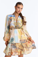 Robe Courte Décontractée à Manches Longues et Col en V Imprimé Floral Respirante pour Femmes Rondes, Taille Élastique, Étages Superposés, Idéale pour Soirées et Cérémonies, ODM