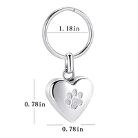 Joyería de cremación, urna de corazón de oro y plata, llavero, cenizas, urna de pata de perro para perro conmemorativo, gato