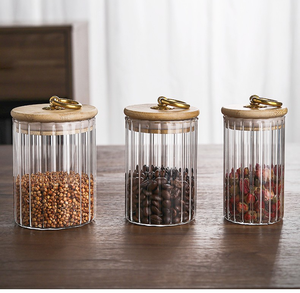 Borosilicato organizador de vidro para cozinha, recipiente para armazenamento de alimentos hermético com tampa de madeira de bambu, vidro transparente - Product Image 3
