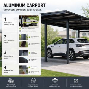 Abri de voiture en aluminium avec toit en polycarbonate pour cour arrière, allée, abri de jardin, abri pour voiture - Product Image 5