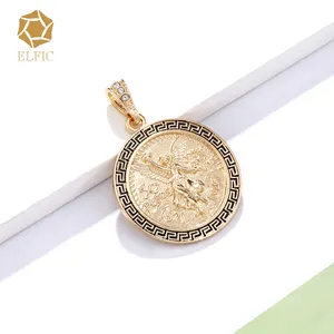 Elfic New Design Jewelry Mexican Commemorative Coin 1947 50 Peso Pendant Religious Zircon Charm Pendants Unique Fashion Angle