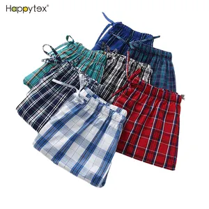 Shorts soltos masculinos, macios, novidade, de algodão, fino, para o verão, boxer, calças para ar condicionado, xadrez, calças casuais