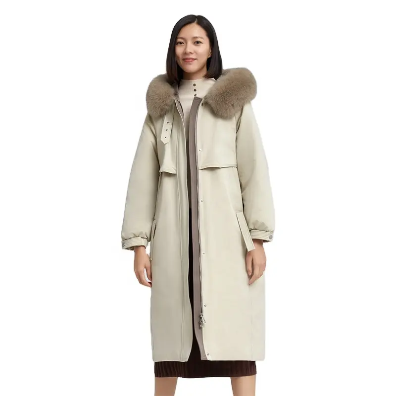 Fox fur hooded parka style goose women's down coats warm and thick long jacket