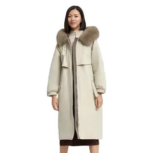 Парка с капюшоном из лисьего меха, стильное гусиное женское пуховое пальто, теплая и толстая длинная куртка