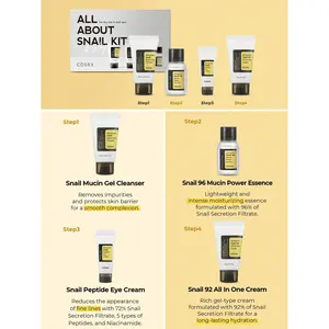 COSRX All About Snail Kit, ensemble de soins de la peau en 4 étapes avec nettoyant, essence, crème et crème pour les yeux, pour peaux sèches, hydratant et réparateur - Product Image 1