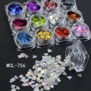 12 Colors Laser Maple Leaf Nail Art Sequin Autumn Design Spangles for Nail