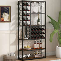 Casier à vin autoportant et armoire de bar en forme de rectangle avec support en verre pour bar à domicile et stockage d'alcool