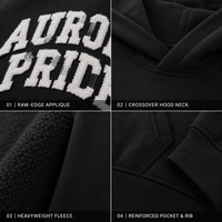 Sweat à capuche personnalisé pour homme en molleton épais, coupe ample à épaules tombantes, avec bordure brute et broderie appliquée, style streetwear vintage